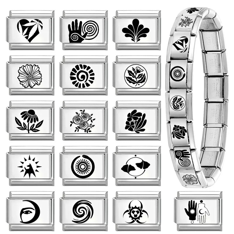 2026 New Beautiful Rose Flowers Leaves Ginkgo Leaf Italian Charm Links Fit 9mm Bracelet Stainless Steel Jewelry DIY Making Gifts Qme