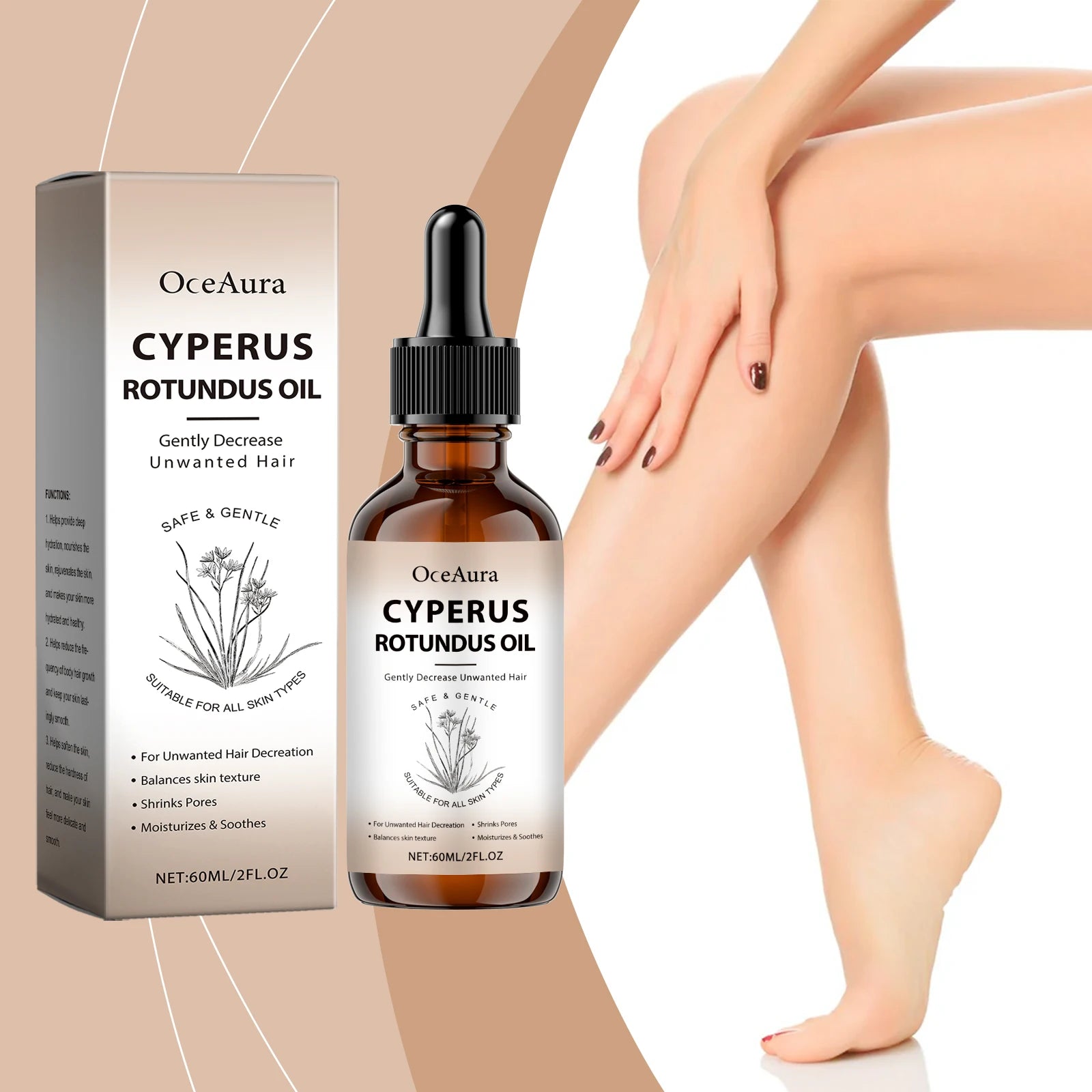 Pure Cyperus Rotundus Oil for Hair Removal Essence Reduce Armpit Arms Body Hair Inhibitor Shrink Pores Smooth Skin Care Serum Qme