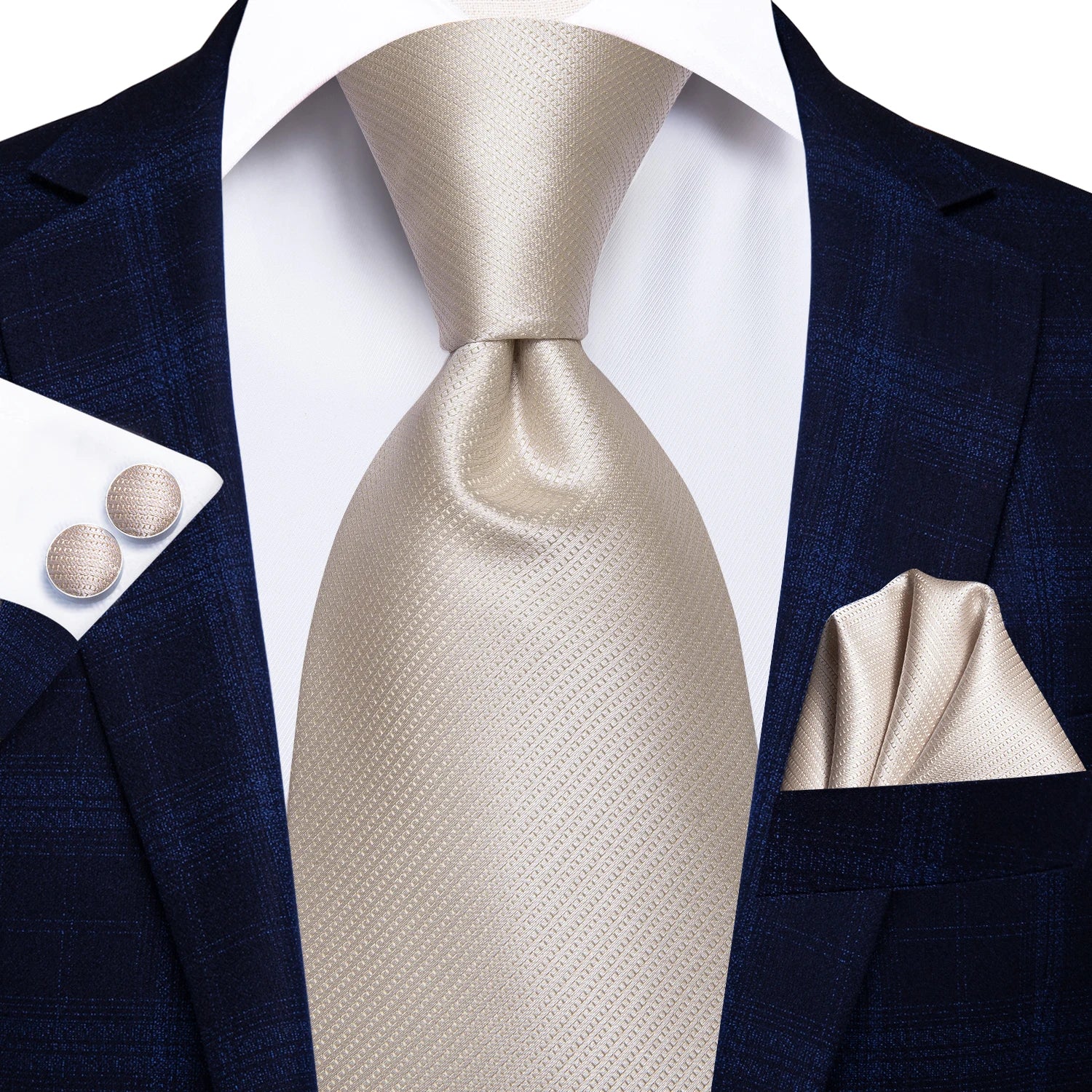 Men Luxury Champagne Necktie Set Including Pocket Square & Cufflinks Party Daily Outfit Qme LDSN3145