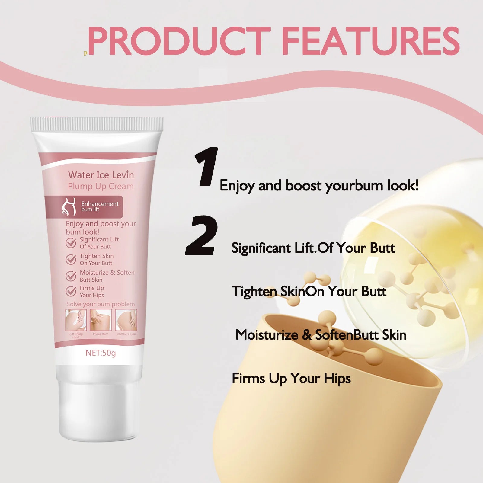 1pcs butt massage cream, containing hyaluronic acid, prevent sagging, shape hips, plump and sexy, and tighten the body Qme