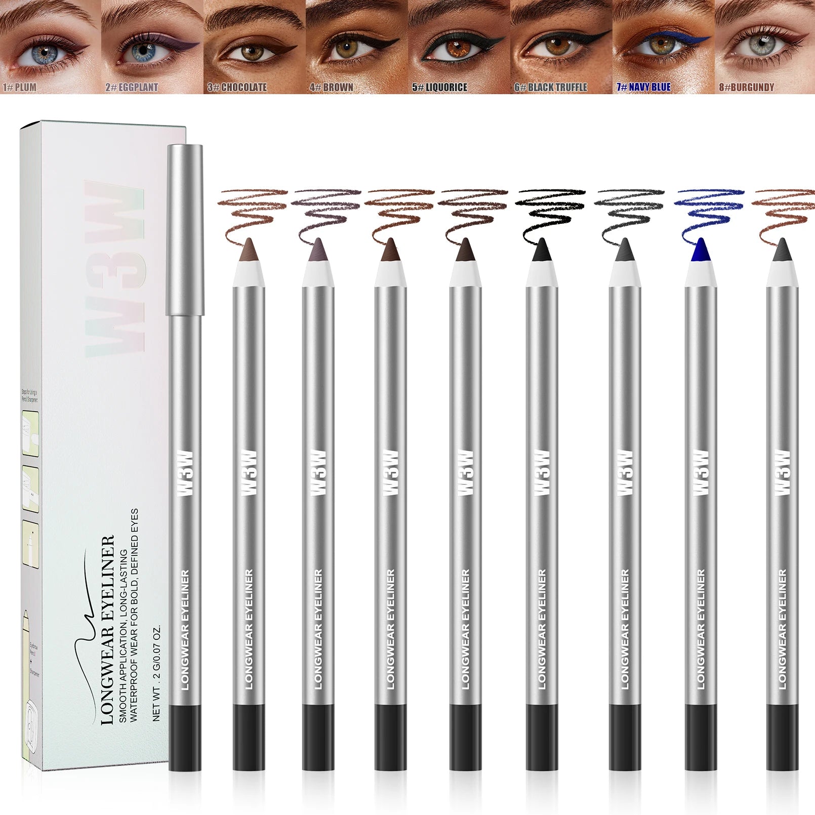 8 Colors Matte Eyeliner Gel Pencil, Ultra-fine Easy Coloring, Waterproof Sweatproof Smudge-proof, With Free Sharpener Qme