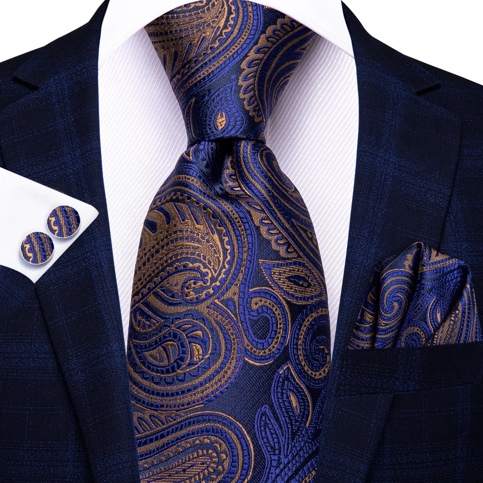 Hi-tie Fashion Black Grey Floral Mens Elegant Tie Handkerchief