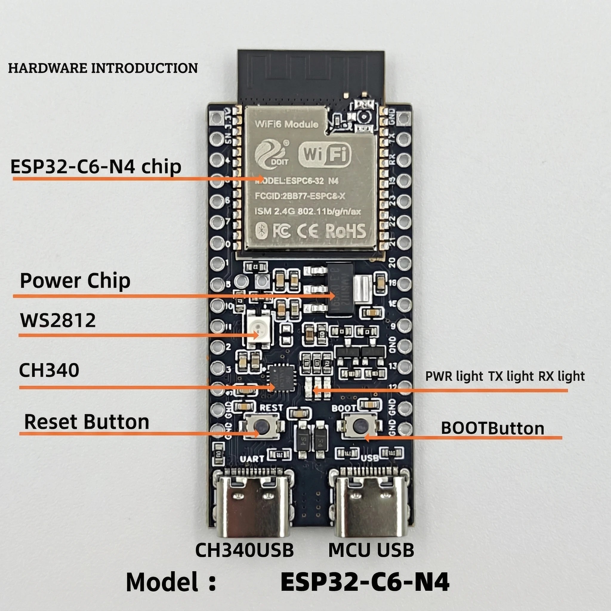 ESP32-C6-DevKitC-1 Development Board ESP32 N4 Core Board 4MB Flash WIFI6 BLE Zigbee Compatible ESP32 Module Qme