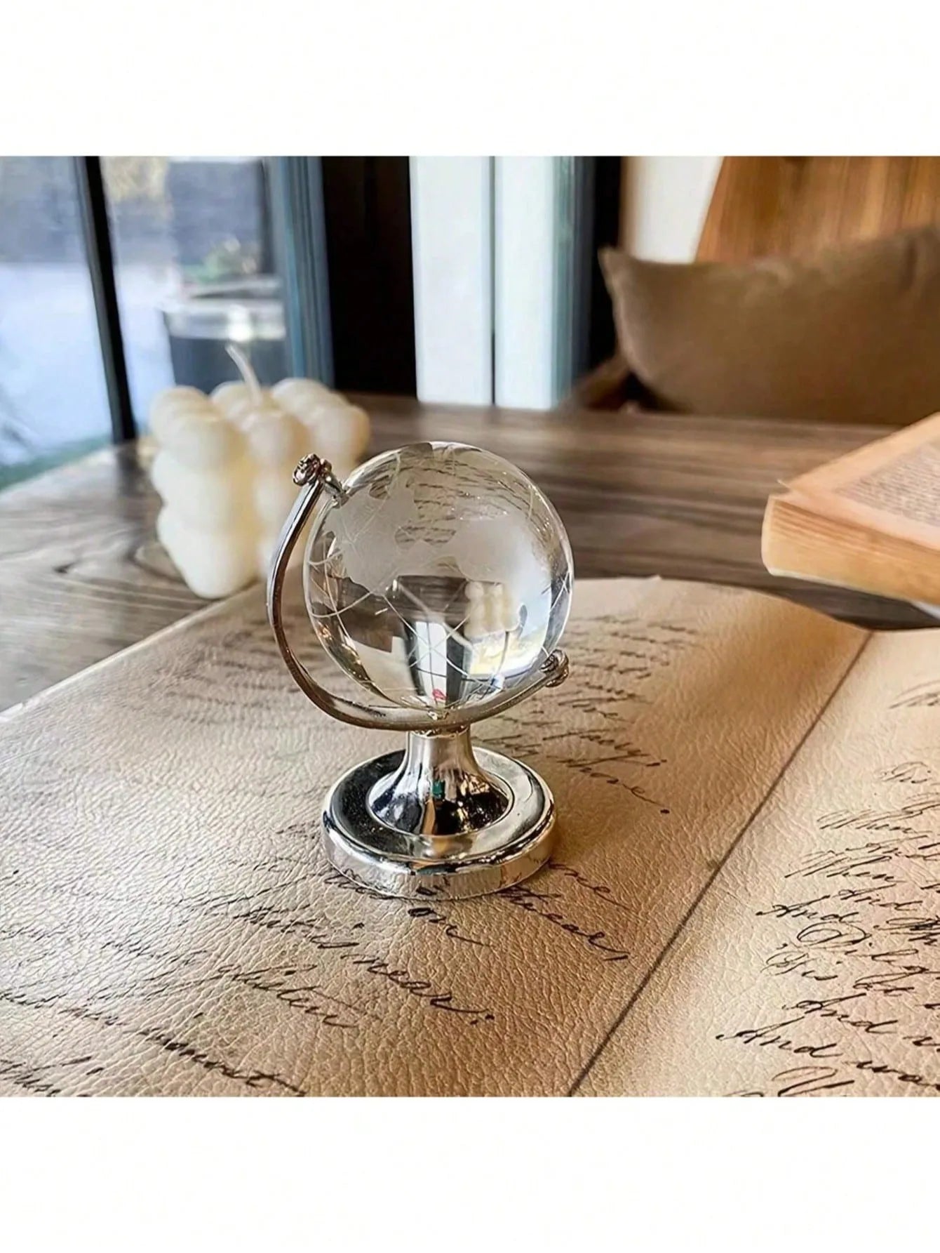 Crystal Globe Transparency 3D Rotating Office Living Room Decor Qme