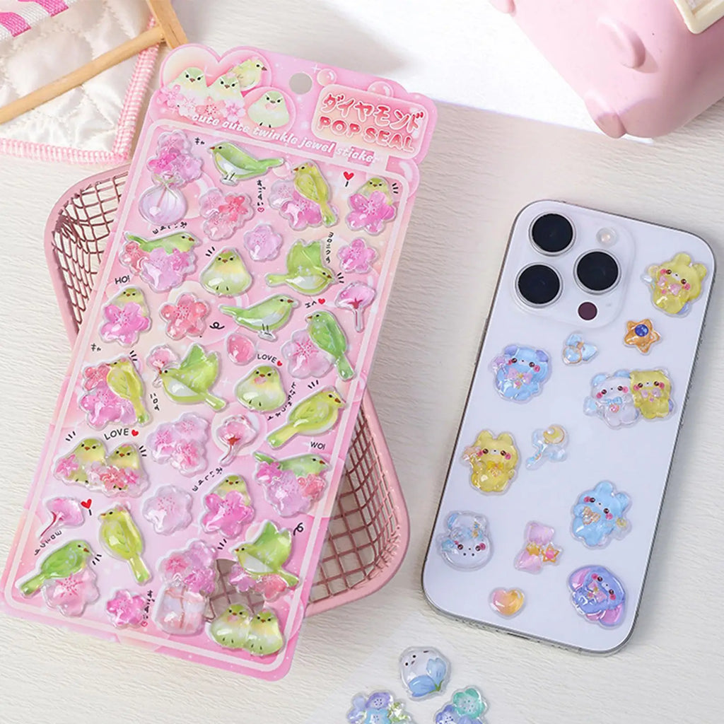1pc random 3D Relief Stickers Cute Titmouse Animal Decals 3D Bubble Foam Sticker For Notebook Planner Journal Laptop Phone Case Qme