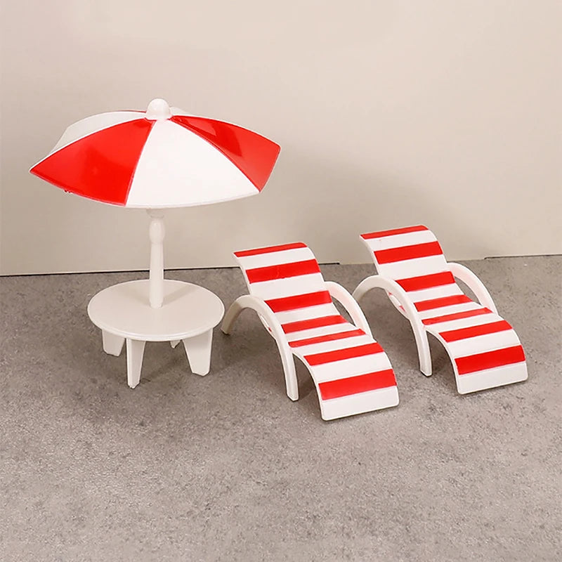 Mini Sun Umbrella Double Beach Chair Miniature Handicrafts Toy House Qme Red