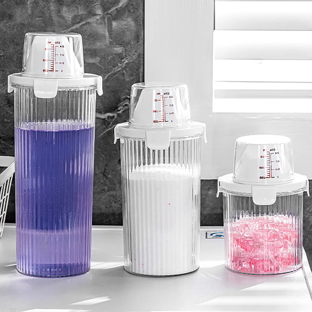 Laundry Detergent Dispenser Bottles with Labels, Empty Refillable Laundry Soap Container, Ideal for Powder, Softener, Detergent, Qme