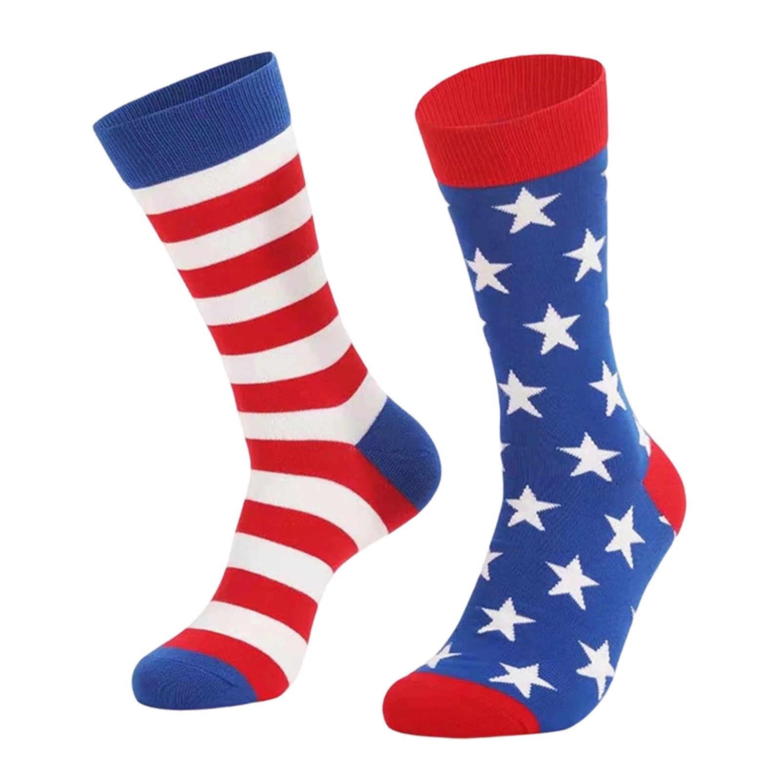 Men's American Independence Day Theme Mid-length Socks Color Blocked Striped Casual and Versatile Elastic Cotton Middle Socks Qme Deep Red One Size