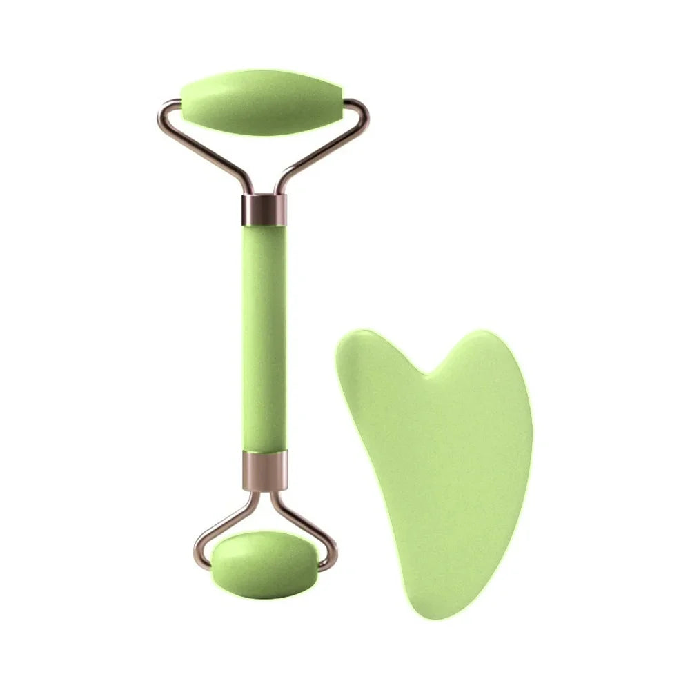 Facial Massage Roller With Gua Sha Stone Multifunctional Massager For Body Eye Acupoint Relief Anti-Aging Daily Skin Care Tools Qme green No plug