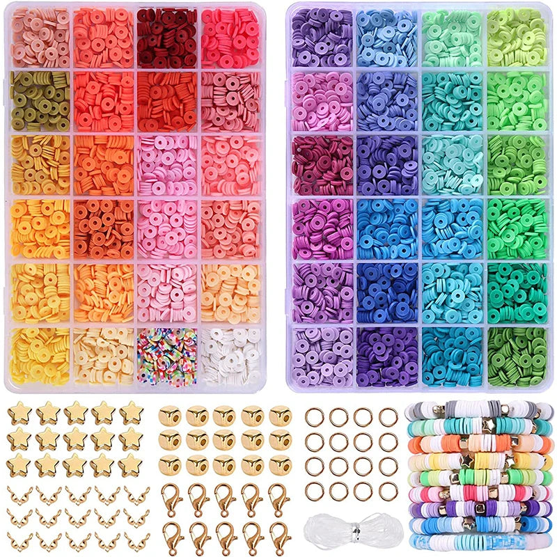 4800Pcs Clay Beads Kit 48 Colors Flat Round Polymer Clay Beads Friendship Bracelet Kit for DIY Jewelry Making Crafts Gift Qme 4800PCS