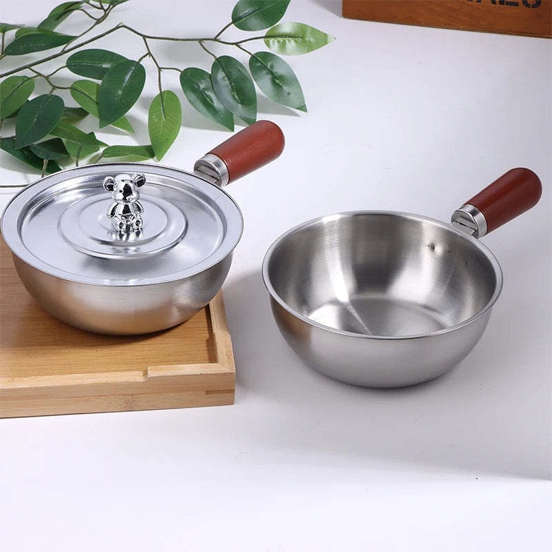 Single-person Heat-resistant Stainless Steel Pot Wood Handle Kitchen Qme