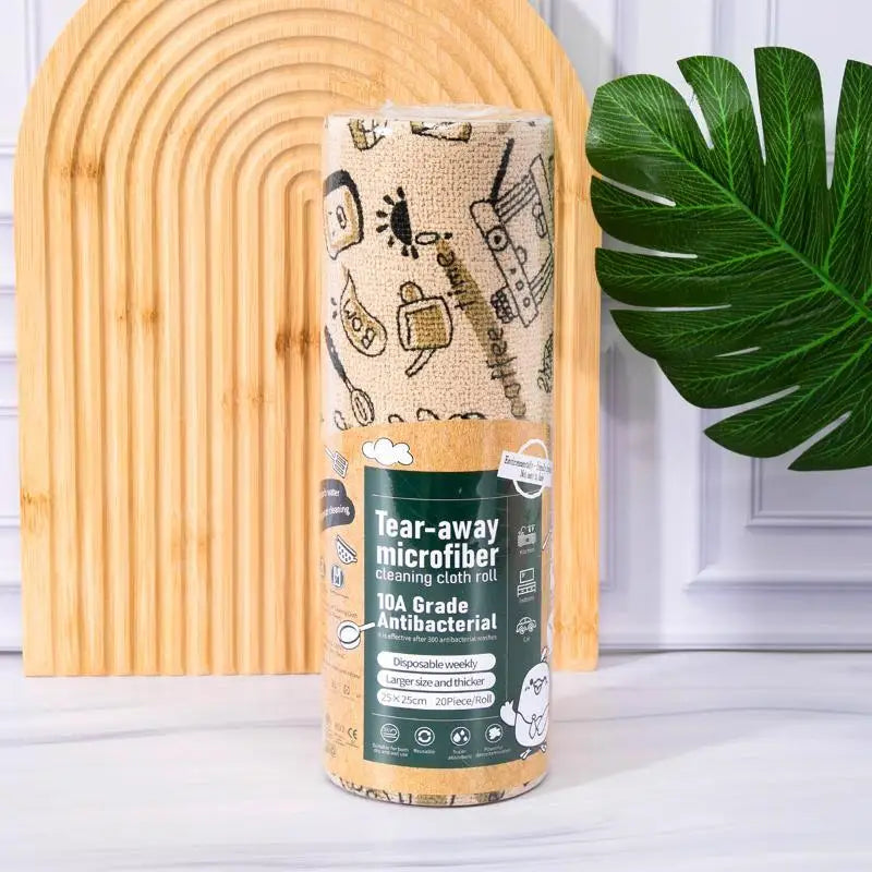 Tearable Microfiber Cleaning Cloth Roll Reusable With Cute Prints For Kitchen Wiping Home Use Cleaning Supplies Household Tool Qme one size N