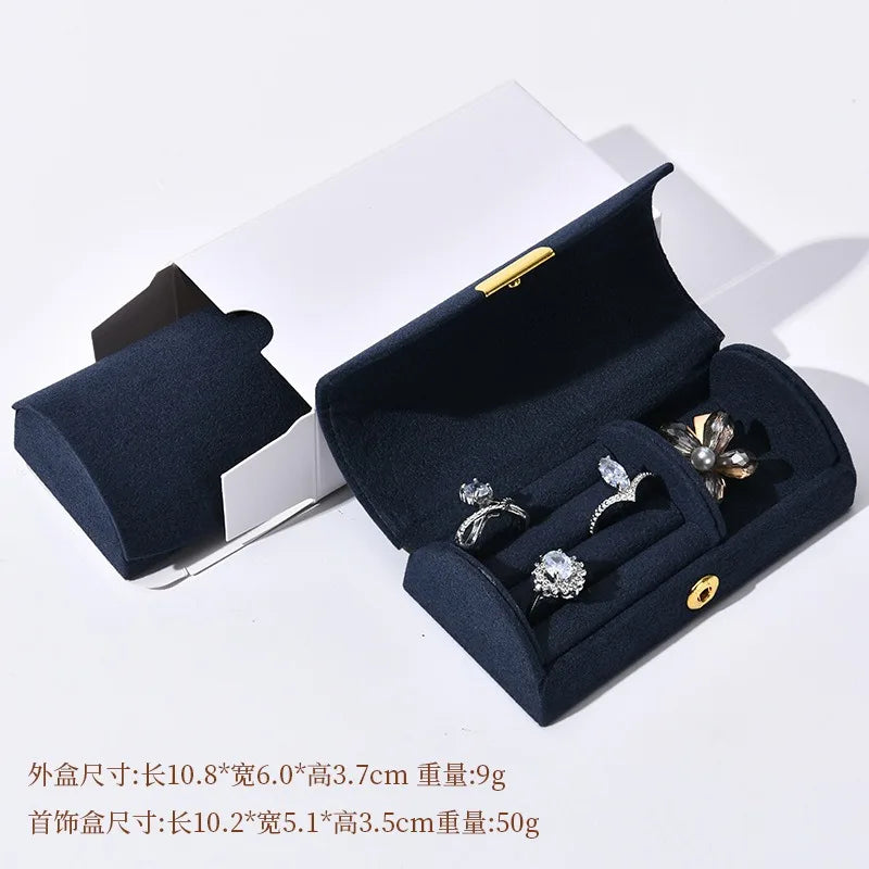 Travel Jewelry Case Portable Velvet Organizer Rings Earrings Storage Box Perfect Gift for Women, Lady and Girl Travel Essential Qme Navy Blue