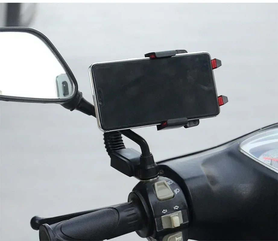 Motorcycle Electrical Car Mobile Phone Bracket Non-slip Anti-vibration Rearview Mirror Rotatable Automatic Lock Riding Holder Qme