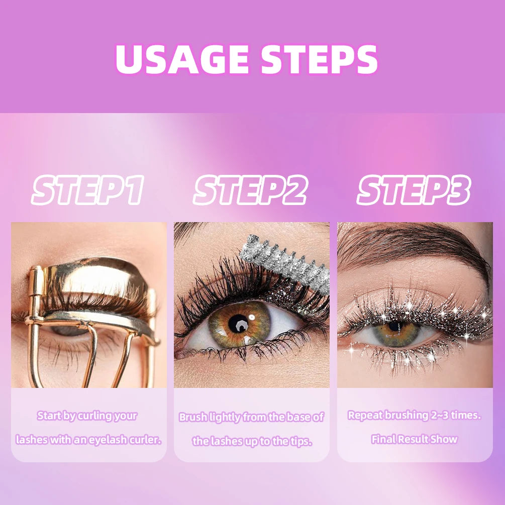 QIBEST 3 Colors Diamond Glitter Mascara Long Lasting Makeup 3D Volume Eyelashes Curling Shimmer Mascara Eye Lash Female Cosmetic Qme