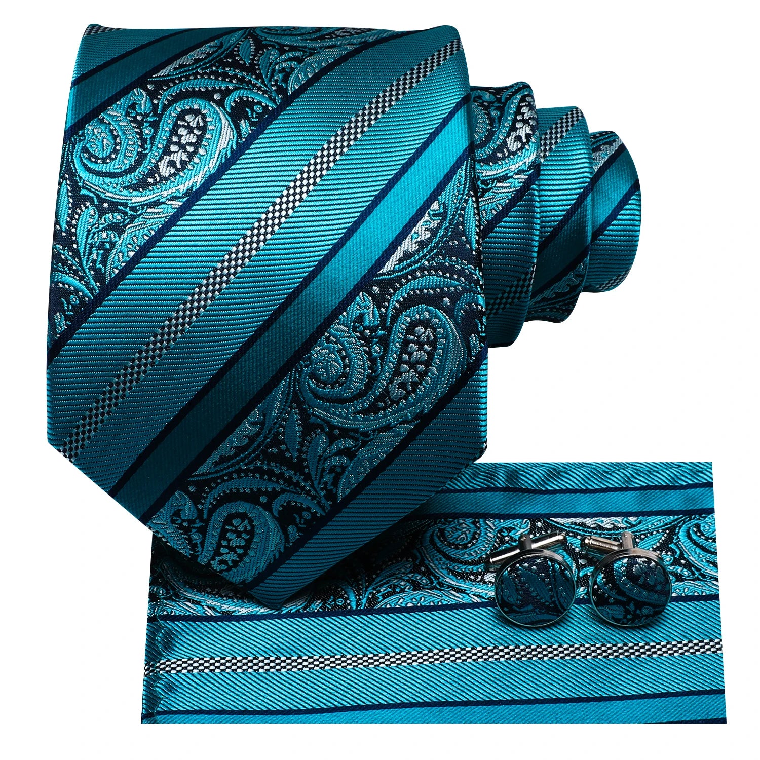 Hi-tie Luxury Teal Blue Wedding Necktie Men's Tie Glod Collar Pin Qme