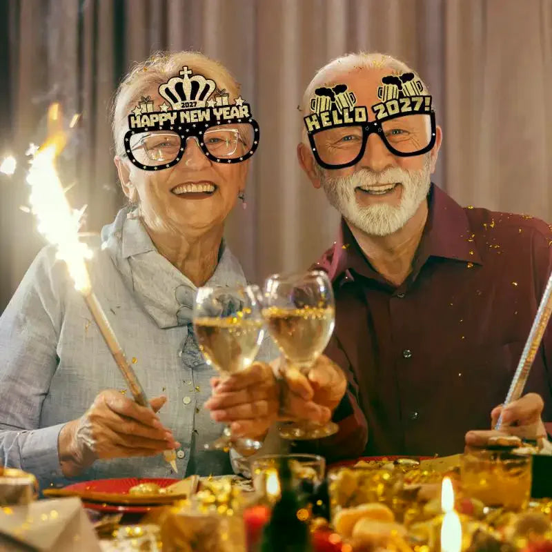 6/12/18pcs 2027 Happy New Year Party Paper Glasses Black Gold Glitter For New Years Eve Gatherings Photo Booth Props Qme
