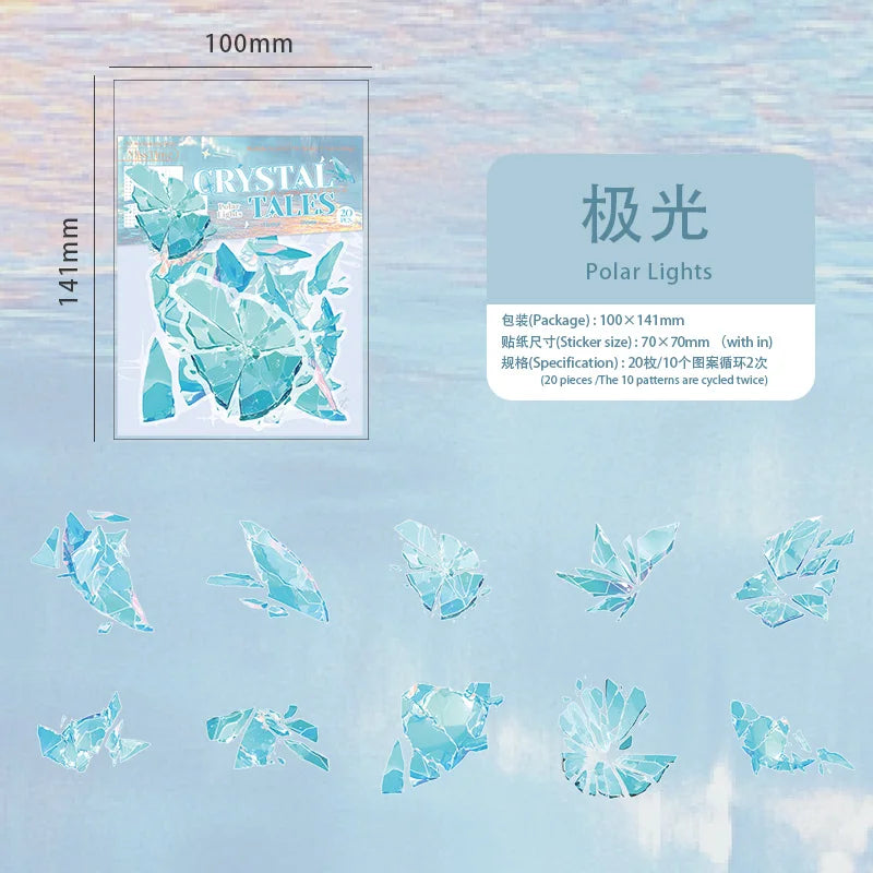 20 Sheets Broken Crystal Graffiti Stickers for DIY Scrapbook Suitcase Phone Laptop Guitar Decorative Stationery Office Supplies Qme D
