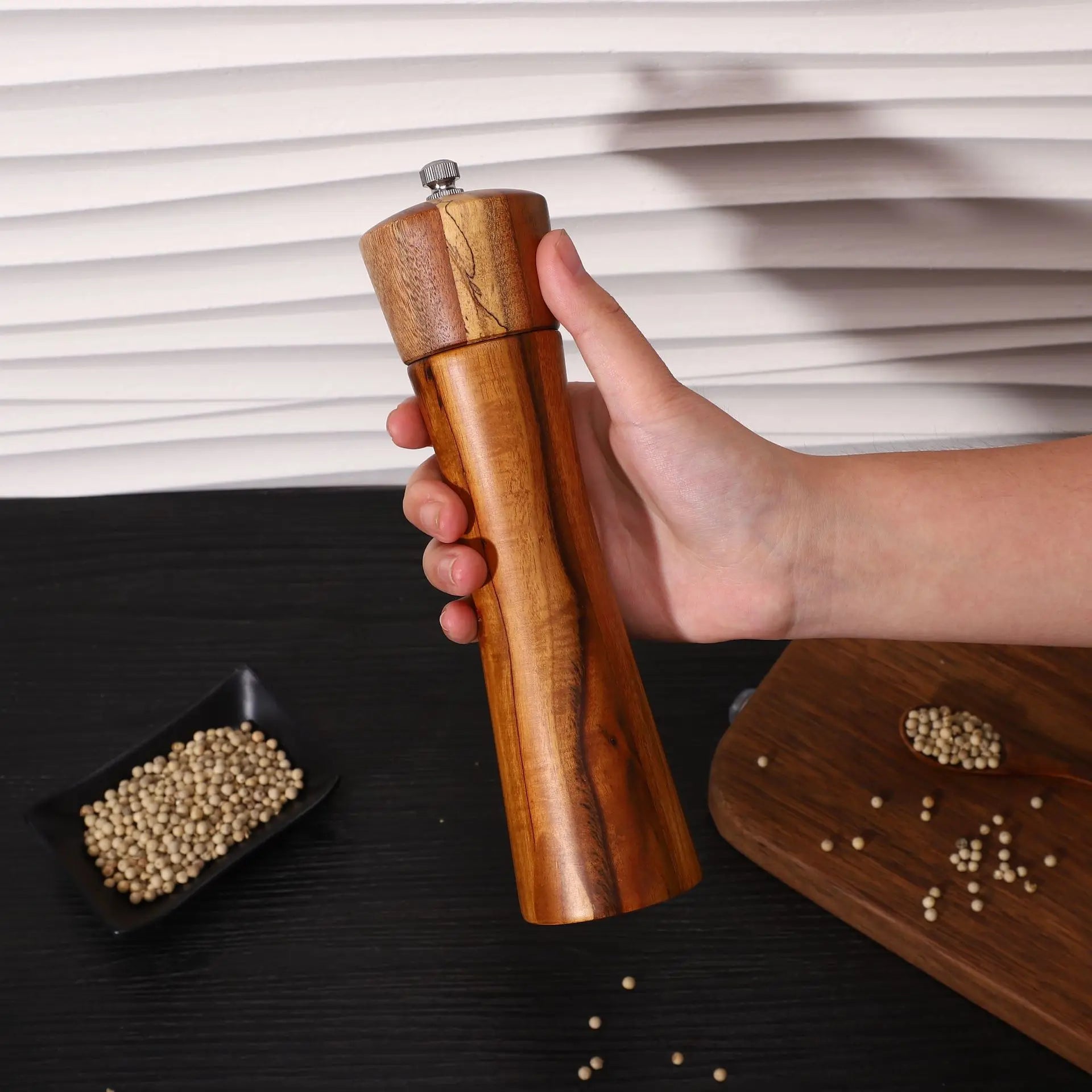 2pieces Wood Manual Pepper Grinder,Pepper Mill & Sea Salt Grinder,Handheld Grinder for Black Pepper Portable Spice Grinding Tool Qme