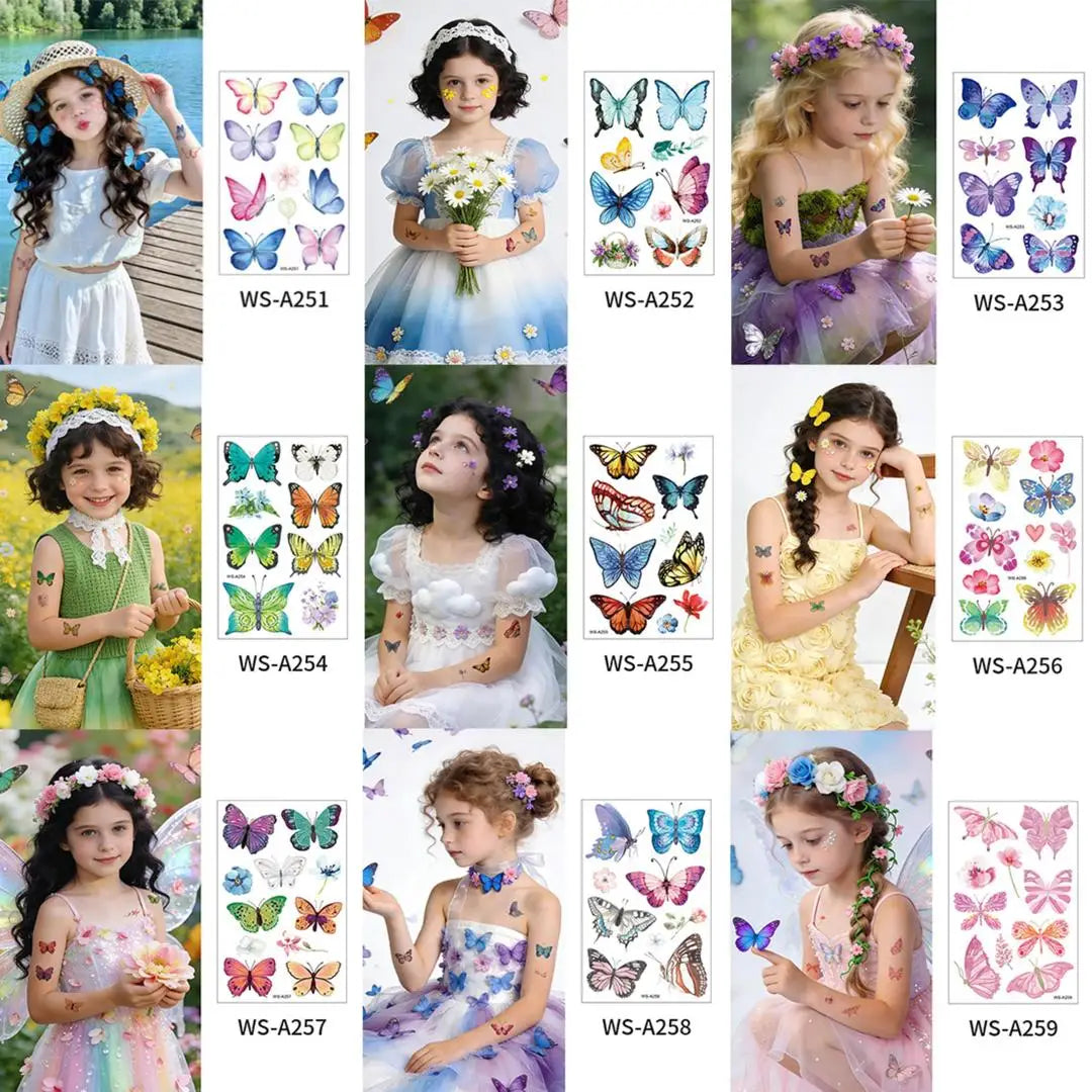 A 4/6/10PCS Butterfly Tattoo Children's Stickers Mini Waterproof Tattoos for Kids Transfer Tattoos Stickers Temporary Tattoo Qme 9pcs WS-A251A259