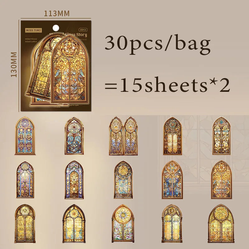 Vintage Gothic Church Stained Glass Window Stickers, Retro Collage Decorative Supplies, Ideal Holiday & Birthday Gifts Qme F