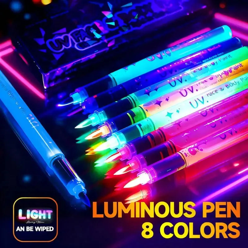 8pcs Colorful Luminous Pen Human Face Paint Painted Pen Student Children Creative Painting Fluorescent Marker Pen Qme