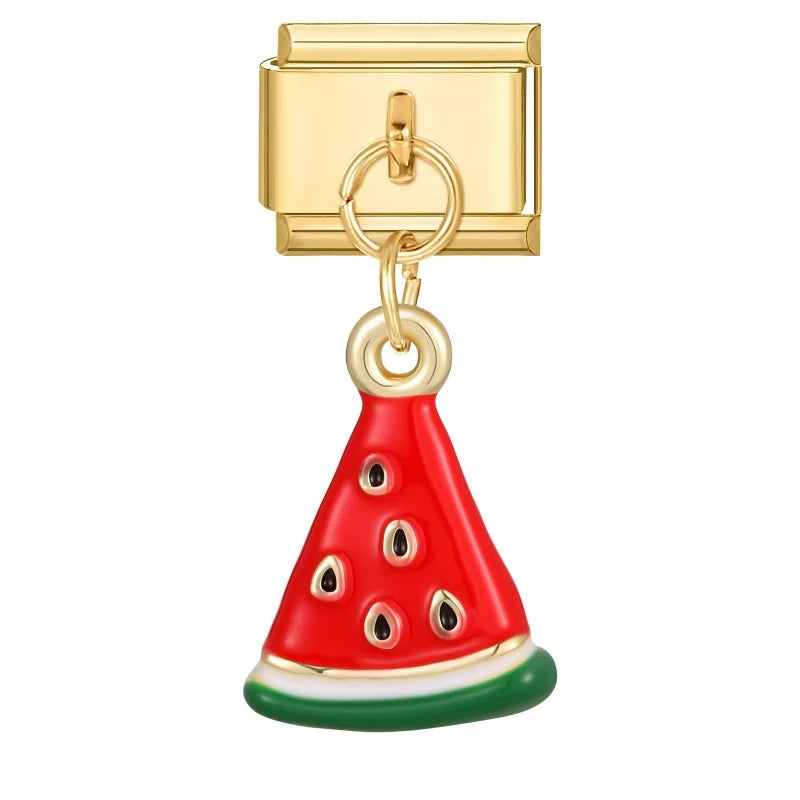 New Lotus Root Slices Stars Apple Gold Color Pendant Italian Charm Links Fit 9mm Stainless Steel Bracelet Women DIY Making Gifts Qme Style 11.