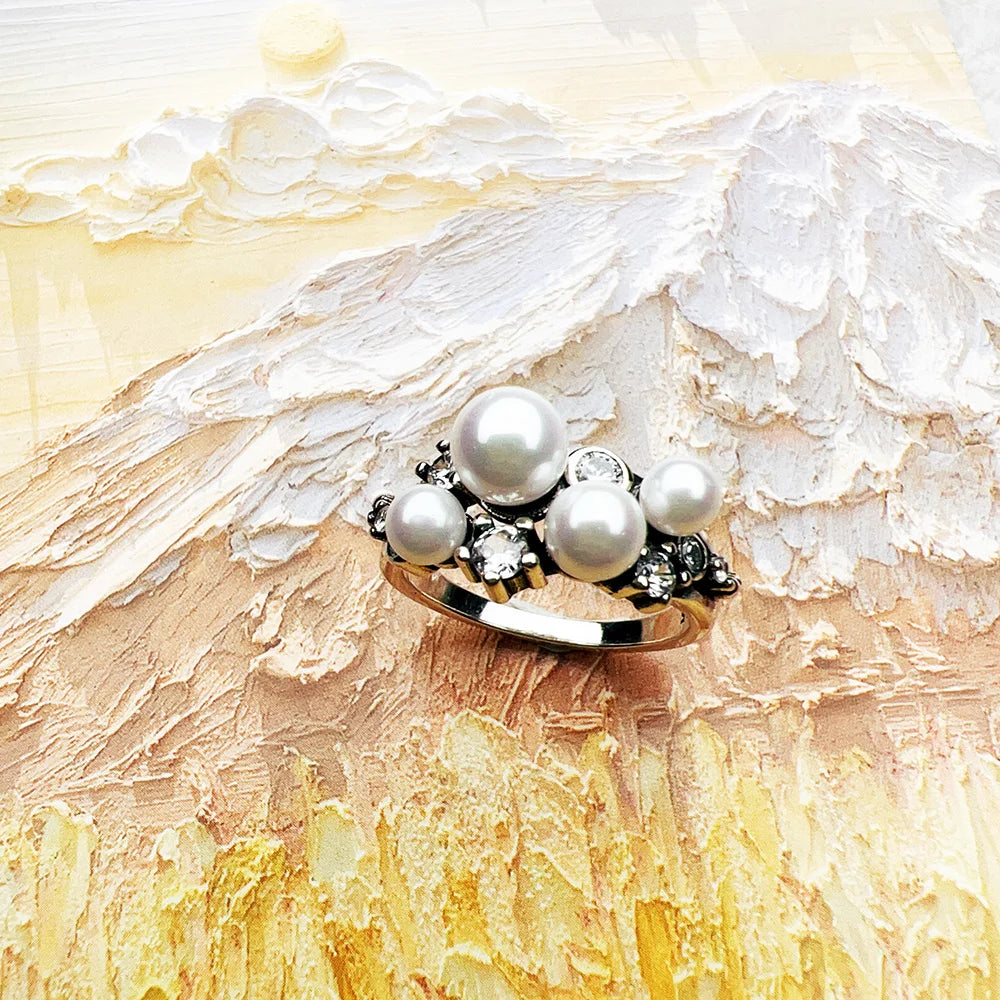 Freshwater Pearls with White Stones Ring Europe Style New Fine Jewerly Trendy Gift In 925 Sterling Silver For Women Qme