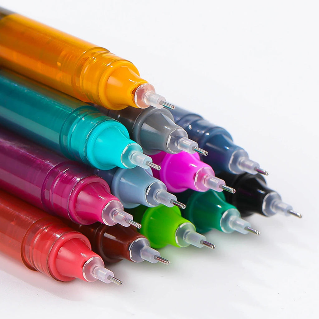 12 Colors High Quality Needle Type Gel Pens, Auto Liquid Ink, 0.5mm Tip, Quick Dryin, Smooth Writing, for Artist DIY Crafts Qme