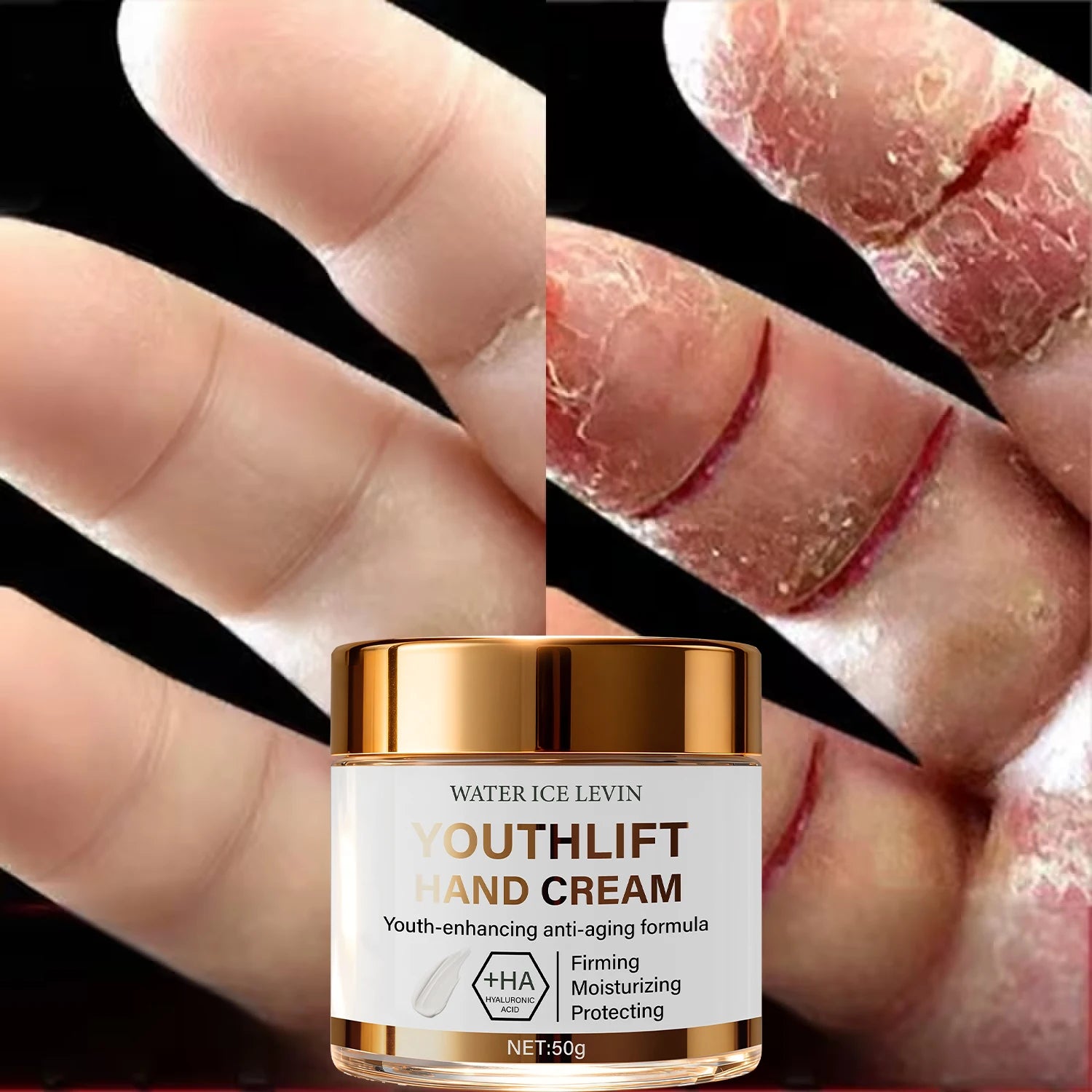 YouthLift Anti-Aging Hand Cream with HA & Retinol for Firming, Moisturizing & Protecting Mature Skin. Qme