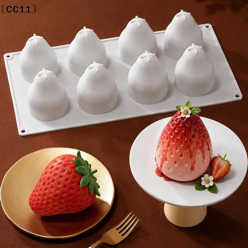 8-Cavity Strawberry Mousse Cake Silicone Mold Chocolate Pudding Qme