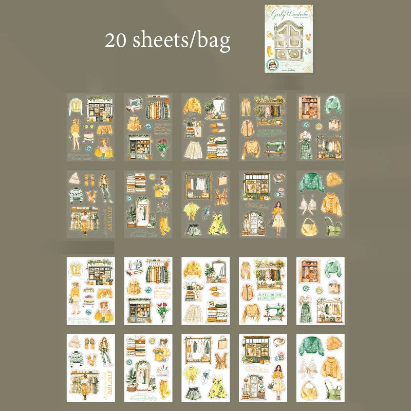 20 Sheets/Bag Teen Girl Closet Stickers for Creative Scrapbook Journal Planner Office Stationery Phone Case Decoration Gift Qme 1