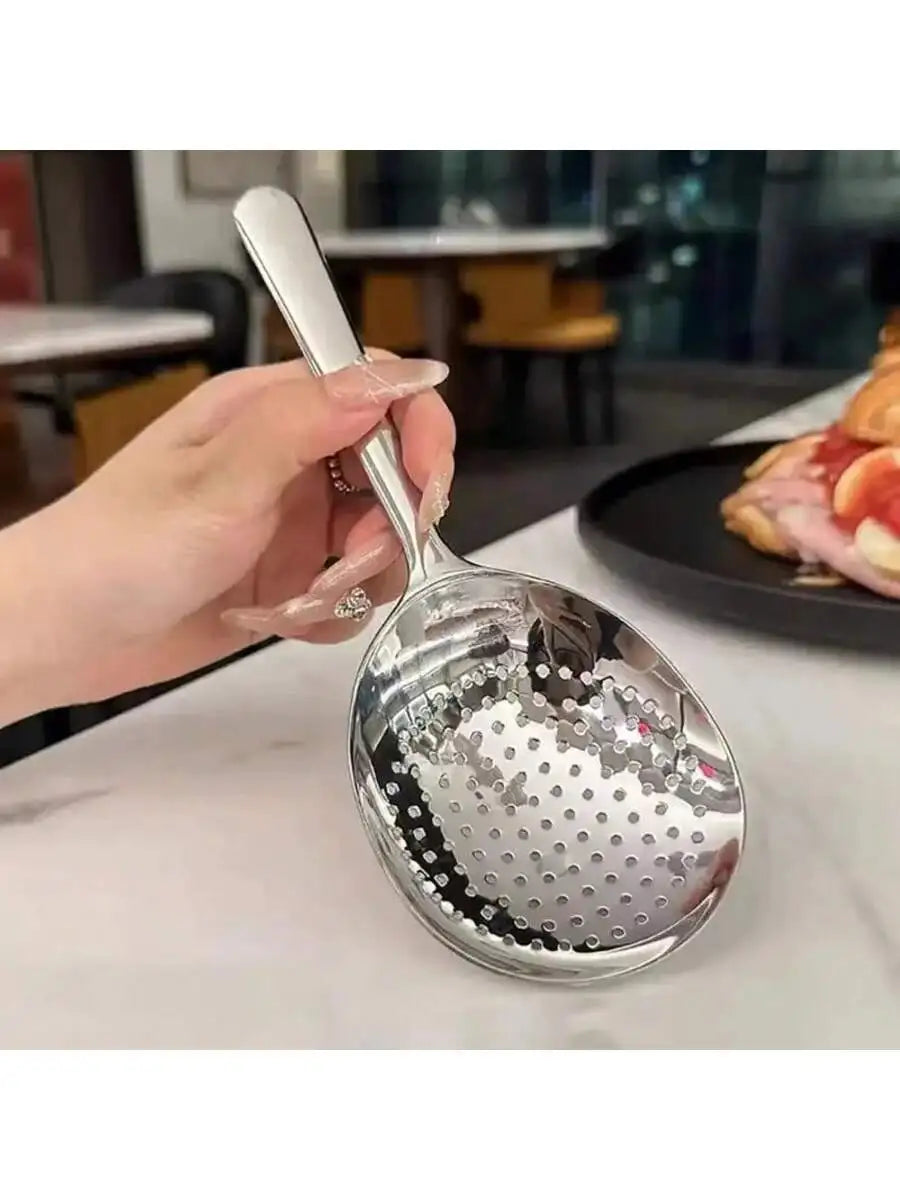 Stainless Steel Ladles Serving Soup Rice Spoon Drain Hole Heat Qme slotted spoon