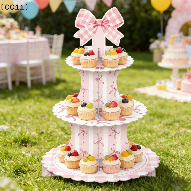 3 Tier Cake Stand Cherry Bow Party Display Birthday Cupcake Qme