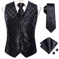 Hi-tie Black Men Vest Paisley Jacquard Necktie Hankerchief Cufflinks Qme MJ-0041 L