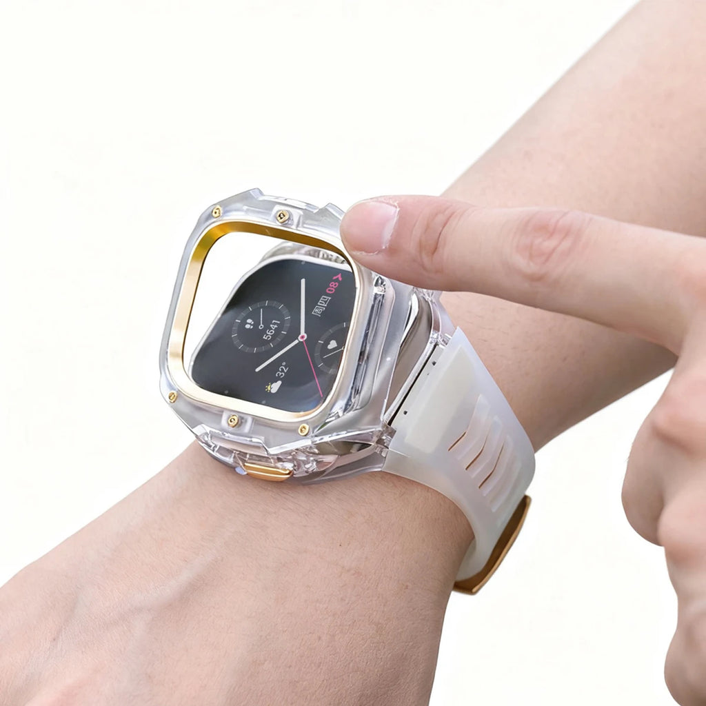 Refit Mod For Apple Watch Ultra 3/2 49mm Transparent Case Silicone Band Refit Kit For iWatch Series 11 Metal Butterfly Buckle Qme