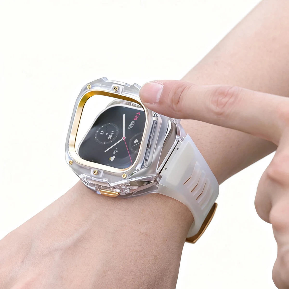 Refit Mod For Apple Watch Ultra 3/2 49mm Transparent Case Silicone Band Refit Kit For iWatch Series 11 Metal Butterfly Buckle Qme