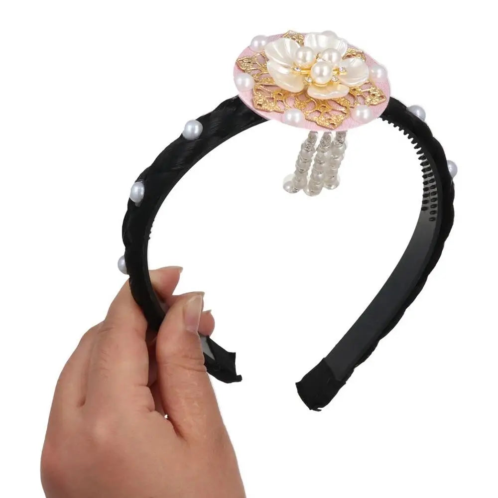 Fashion Flower Korean Headband Pearl Tassels Hanbok Hairband Qme