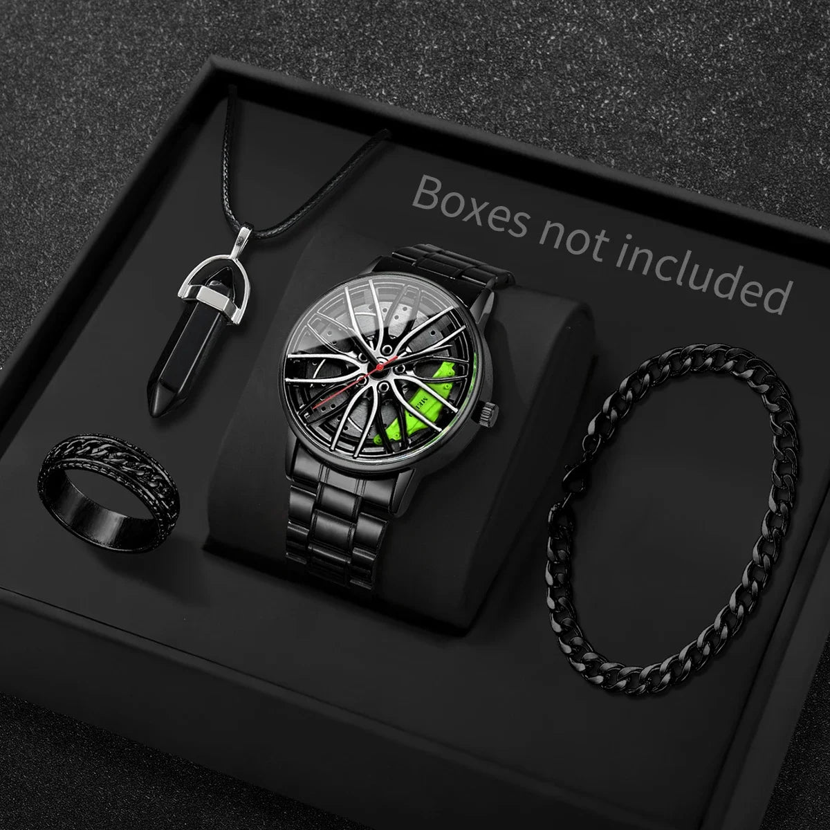 4PCS Fully automatic non mechanical watch men's car wheel hub quartz watch Korean version trendy student watch Qme B Green Without Box