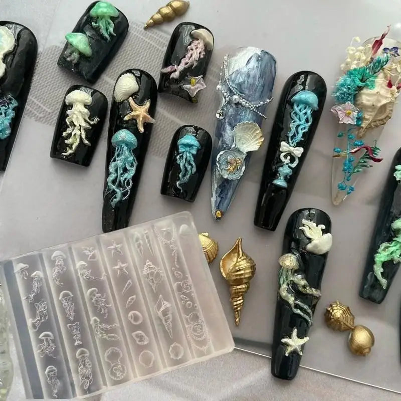 Ocean Series DIY Nail Art Decor 3D Silicone Mold Jellyfish Starfish Qme