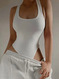 Summer Sexy Bodycon Off Shoulder Halter Tops Sleeveless Knit Bodysuit Qme WHITE L