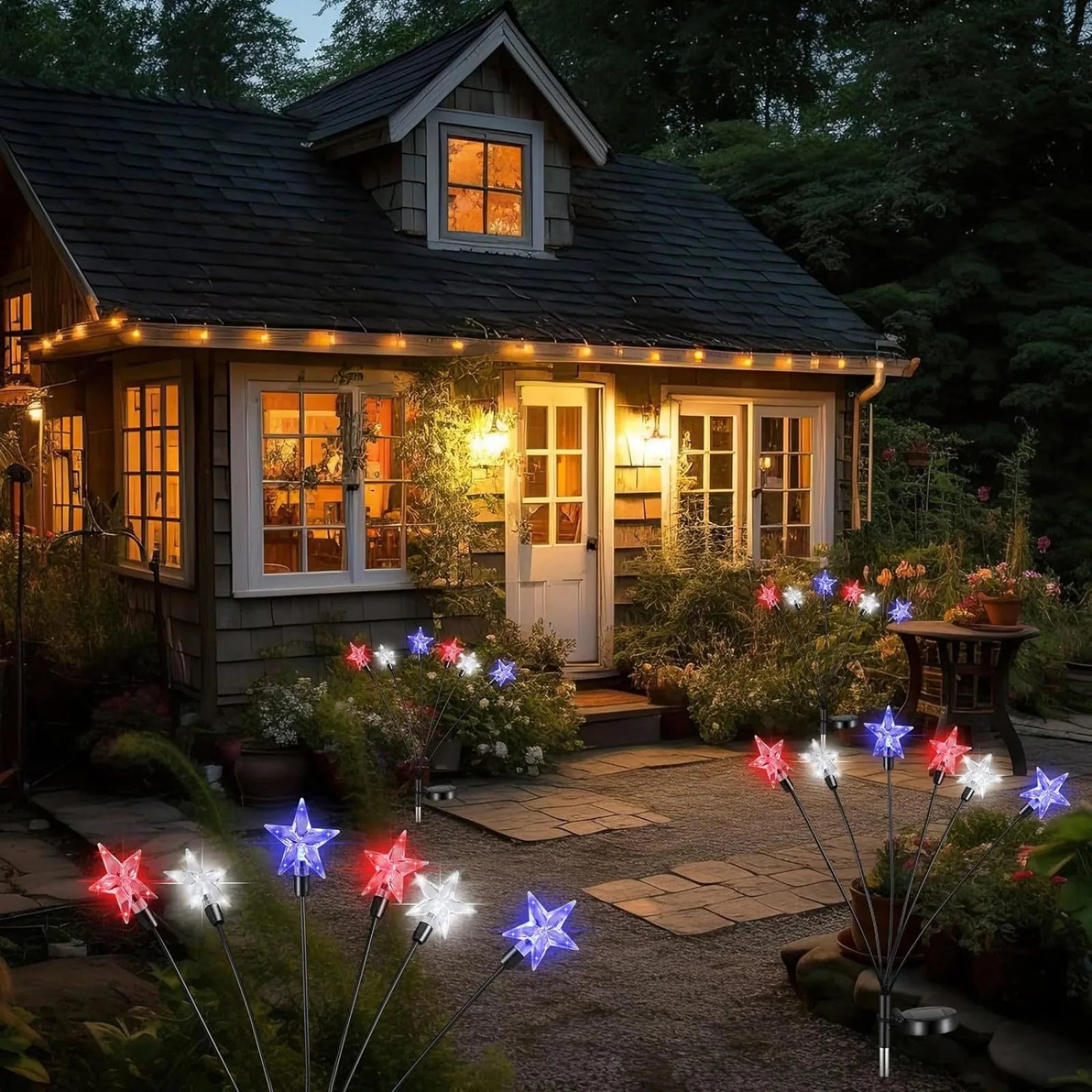 Solar-powered Independence Day String Lights Home Patio Garden Lawn Decorative Lights Holiday Party DIY Decor Props Qme