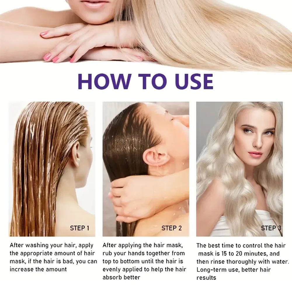 Water Ice Levin New Purple keratin biotin hair mask, repair damaged frizz, 10 seconds softness nourishment, straight hair care Qme
