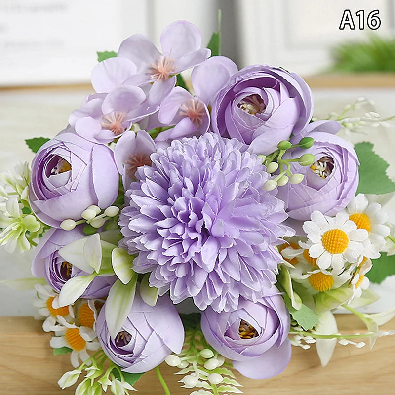 Artificial 1PC Flowers Wedding Home Bedroom Decoration Bridal Bouquet Garden Fake Silk Roses Hydrangeas Vase For Board Outdoors Qme style 22