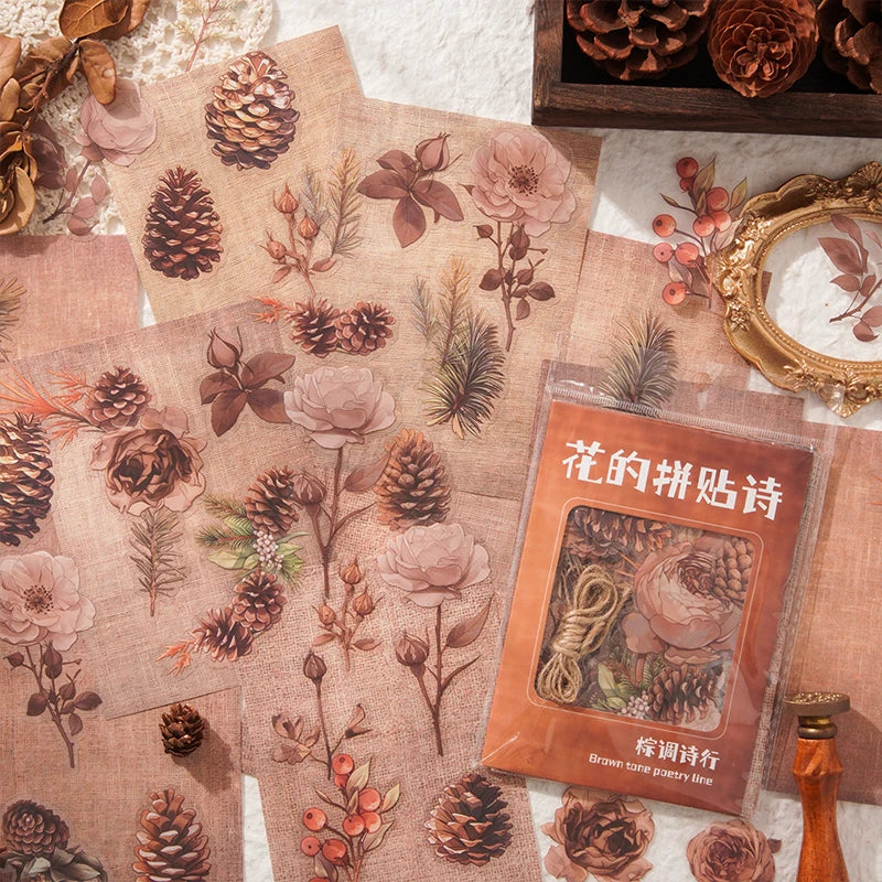 70 pcs Flowers Plant Stickers aesthetic Decorative Diary Stickers Album Scrapbooking material Hand Account Junk Journal Supplies Qme E5