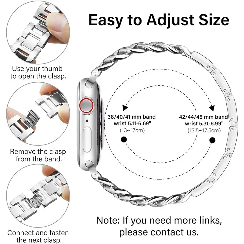 New Apple Watch Strap for Watch Series Ultra 9 8 7 6 5 4 Bracelet 40 49 44 45 41MM Metal Chain Stainless Steel IWatch Watchstrap Qme