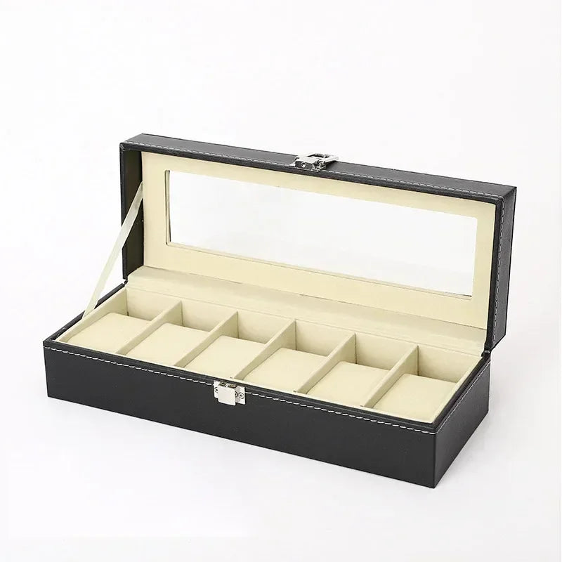 Hot Sale PU Leather Display Storage Collection Organizer watch box Case With Glass Top Slot Men Watch Bracket Display Box Gifts Qme 6