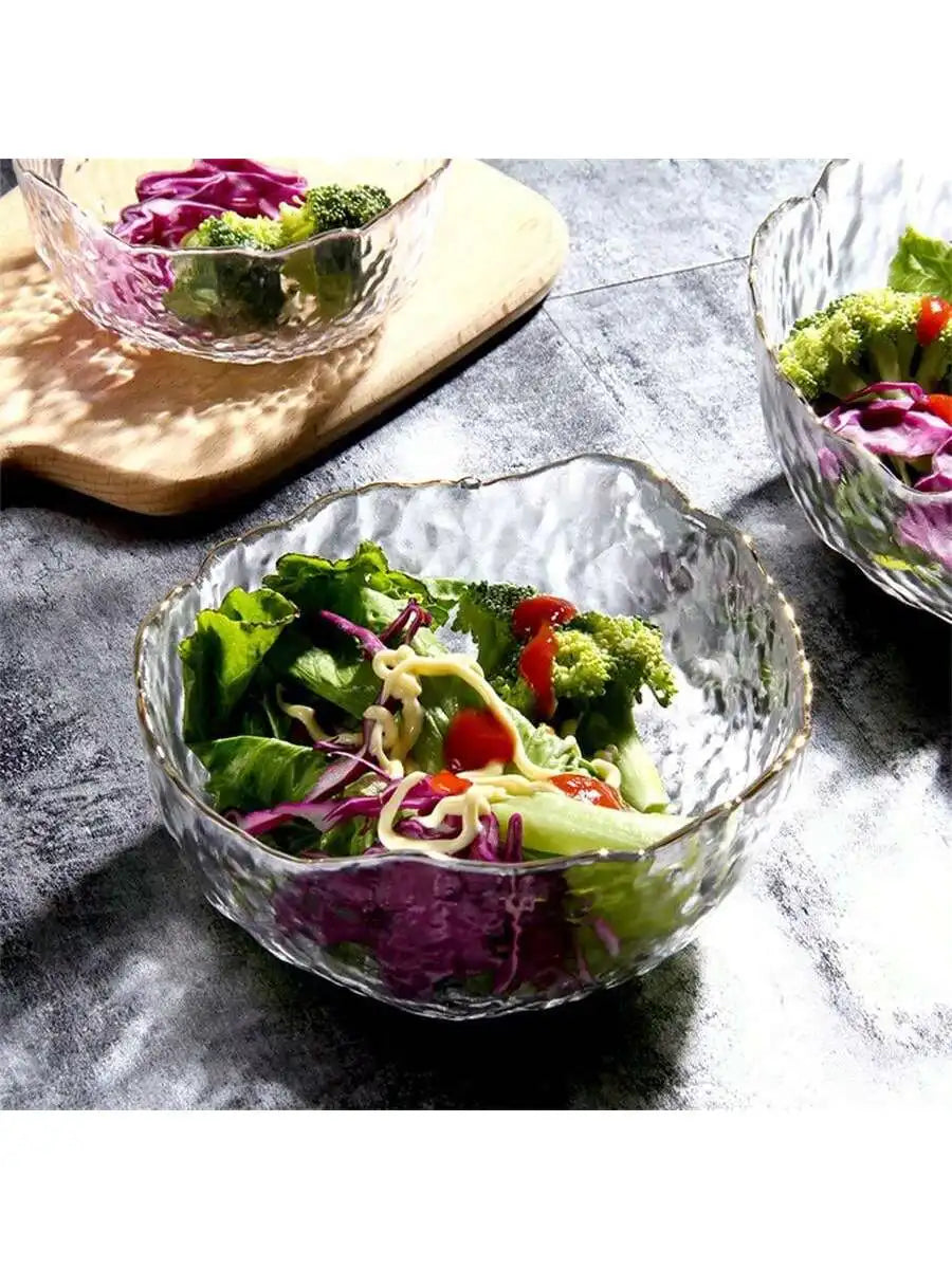 Thickened Glass Salad Bowl Light Luxury Fruit Vegetable Dessert Cold Qme