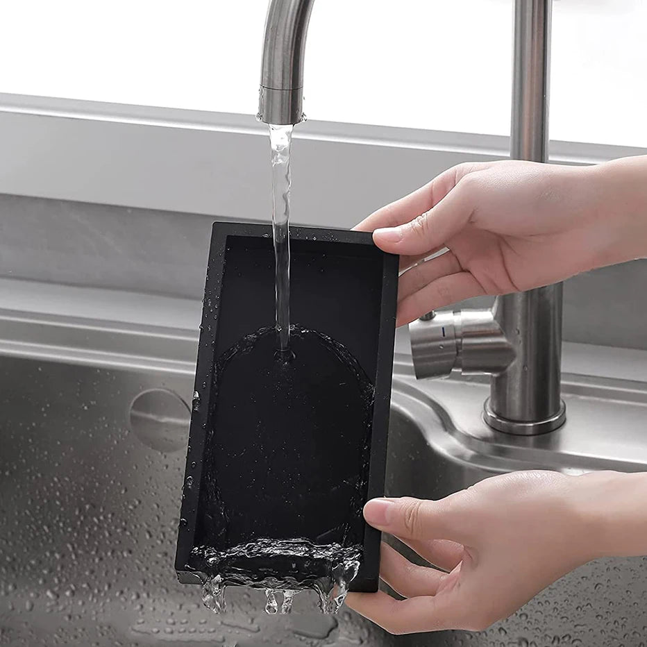 Silicone Soap Dispenser Tray Bathroom Vanity Storage Tray for Dish Soap Sponge Perfume Candle Countertop Storage Tray 2 Sizes Qme