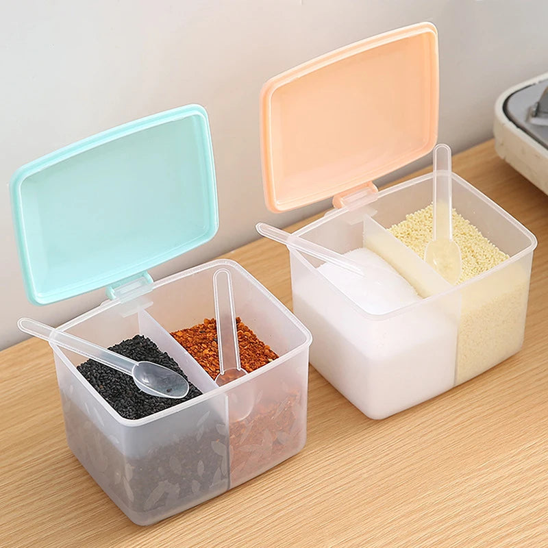 2 Grids Seasoning Box Transparent Lid Salt Pepper Jar Household Sugar Qme